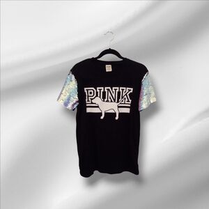 PINK Victoria’s Secret Black Iridescent Mermaid Bedazzled Sequin Bling T-shirt